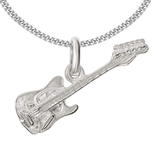 CLEVER SCHMUCK Mädchen Halskette Anhänger kleine E-Gitarre 20 x 15 mm beidseitig plastisch Kette Panzer 45 cm 925 Sterling Silber im Etui blau von CLEVER SCHMUCK