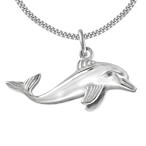 CLEVER SCHMUCK Delfin Halskette Anhänger vollplastisch 3D hochglänzend poliert Kette Panzer 45 cm 925 Sterling Silber im Schmucketui von CLEVER SCHMUCK