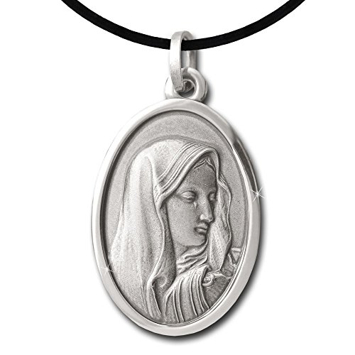 CLEVER SCHMUCK Anhänger Heilige Madonna Mutter Gottes 22 mm oval antik geschwärzt glänzend Echt Sterling 925 mit Lederband im Schmucketui creme von CLEVER SCHMUCK