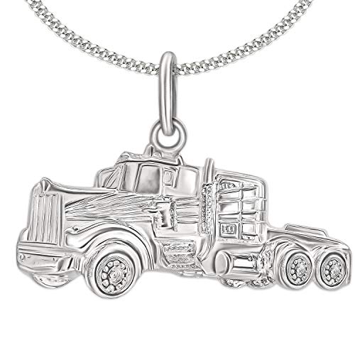 Clever Schmuck Set Silberner Anhänger LKW 30 x 13 mm glänzend mit Kette Panzer 50 cm lang und 2 mm breit STERLING SILBER 925 von CLEVER SCHMUCK