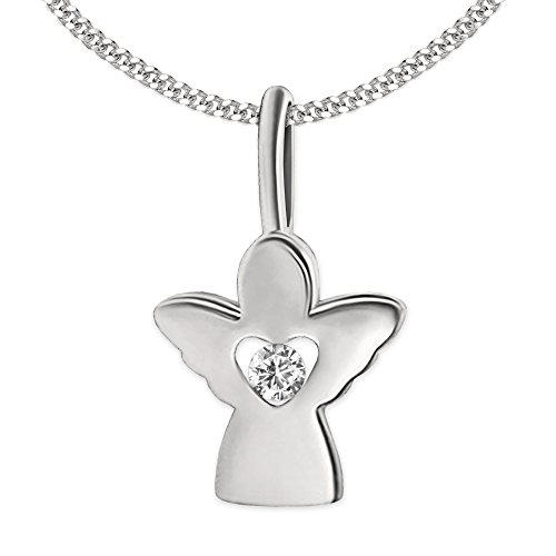 CLEVER SCHMUCK Halskette Anhänger Mini Engel 10 mm mit Zirkonia im offenem Innen-Herz gefaßt Kette Panzer 45 cm 925 Sterling Silber im Schmucketui von CLEVER SCHMUCK