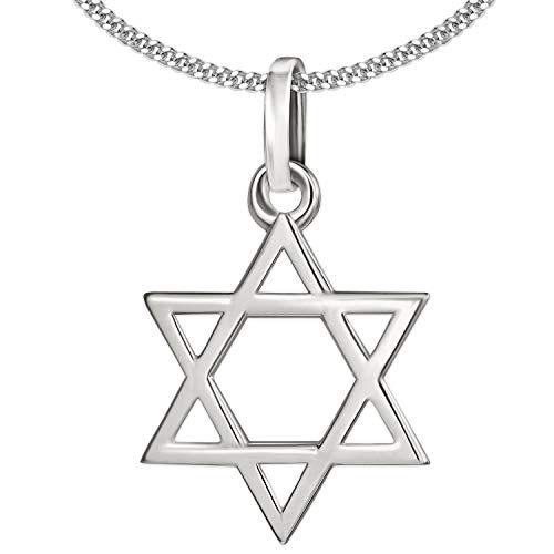 CLEVER SCHMUCK Halskette kleiner Davidstern Anhänger 14 mm glänzend und Kette Panzer 45 cm Sterling Silber 925 im Schmucketui von CLEVER SCHMUCK