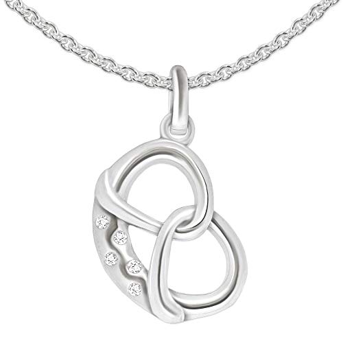 CLEVER SCHMUCK Set Silberner Damen Anhänger Brezel 16 x 12 mm mit 5 Zirkonias als Salzkrümel & Kette Erbs 45 cm Sterling Silber 925 in Schmuckverpackung von CLEVER SCHMUCK