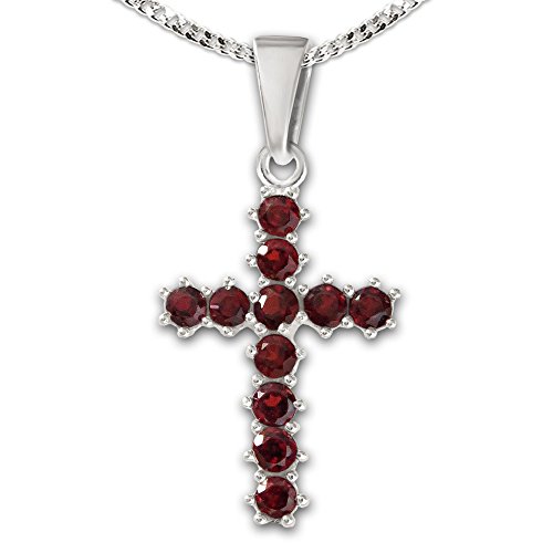 Clever Schmuck Set Silberner Damen Anhänger elegantes Kreuz 19 mm mit Edelstein Granat dunkelrot und Kette Panzer 45 cm STERLING SILBER 925 von CLEVER SCHMUCK