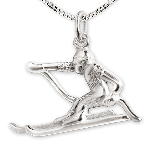 CLEVER SCHMUCK Skifahrer Halskette Anhänger Alpinist Ski 13 x 12 mm Abfahrt Slalom matt & glänzend sowie Kette Panzer 45 cm STERLING SILBER 925 von CLEVER SCHMUCK