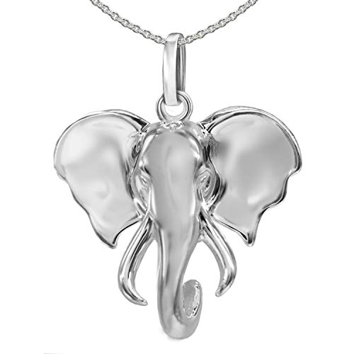 Clever Schmuck Set Silberner Elefant Kopf 20 mm von vorn figürlich plastisch natürliche Form mit Kette Erbs 45 cm STERLING SILBER 925 von CLEVER SCHMUCK