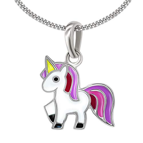 Clever Schmuck Set Silberner Kinder Anhänger kleines Einhorn 13 mm bunt lackiert & Kette Panzer 40 cm STERLING SILBER 925 für Mädchen von CLEVER SCHMUCK