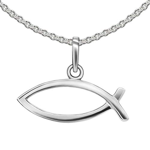 CLEVER SCHMUCK Set Silberner Anhänger Ichtys 7 x 18 mm waagerecht schlicht Jesus Fisch Symbol & Kette Erbs 42 cm STERLING SILBER 925 in Geschenkverpackung von CLEVER SCHMUCK