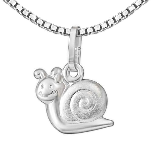 CLEVER SCHMUCK Kinder Halskette mit Anhänger Mini Schnecke 10 mm teilmatt & Kette Venezia 38 cm Sterling Silber 925 im Etui rosa von CLEVER SCHMUCK