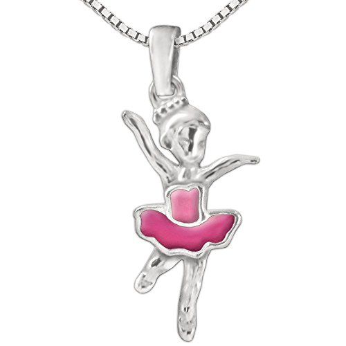 CLEVER SCHMUCK Set Silberner Mädchen Anhänger kleine Ballerina 16 mm pink und rosa lackiert sowie Kette Venezia 38 cm STERLING SILBER 925 für Kinder im Etui rosa von CLEVER SCHMUCK