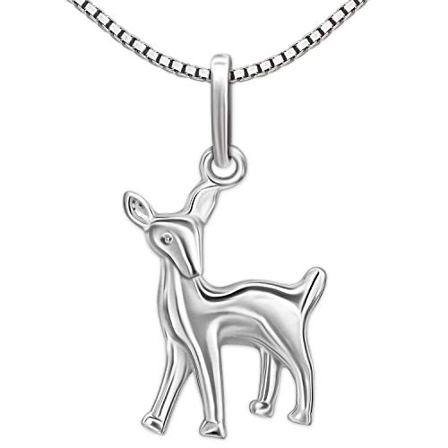 CLEVER SCHMUCK Mädchen Halskette kleines Reh 15 x 13 mm Anhänger plastisch figürliche Form hochglänzend poliert Kette Venezia 40 cm 925 Sterling Silber im Etui rosa von CLEVER SCHMUCK