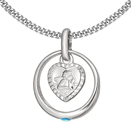 CLEVER SCHMUCK Silbernes Taufkettchen mit Taufring Engel herzförmig Zirkonia blautopas-hellblau Kette 36 cm Sterling Silber 925 im Schmucketui von CLEVER SCHMUCK