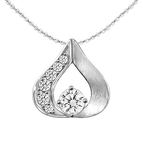 Clever Schmuck Set Silberner kleiner Damen Anhänger Tropfen 10 mm teimatt 1 Zirkoniastein mittig + viele Zirkonia halbseitig & Kette Anker 40 cm Sterling Silber 925 in Schmuckverpackung von CLEVER SCHMUCK