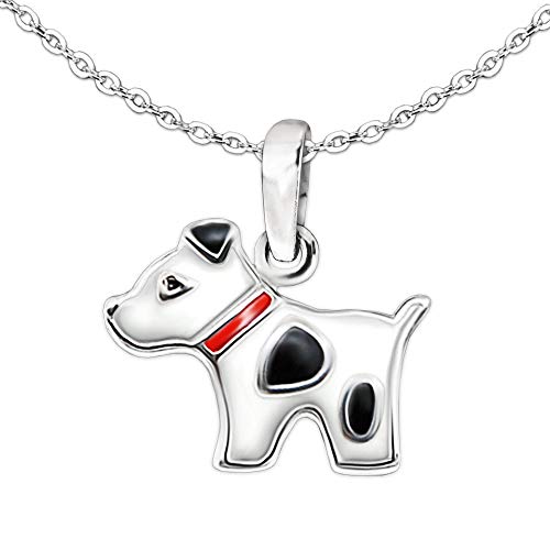 CLEVER SCHMUCK Kinderkette kleiner Kinder Anhänger Mini Hund 13 x 10 mm rot schwarz weiß feine Kette Anker 40 cm glänzend Sterling Silber 925 im Schmucketui von CLEVER SCHMUCK