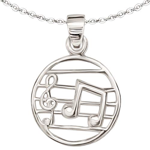 Clever Schmuck Set Mädchen Halskette Musik Anhänger rund Ø 15 mm mit Notenschlüssel, Musiknote auf Notenblatt glänzend & Kette Anker 40 cm Sterling Silber 925 in Schmuckverpackung von CLEVER SCHMUCK