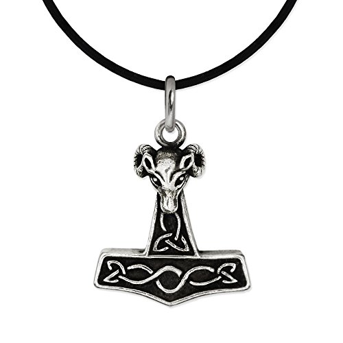 Clever Schmuck Set Silberner sehr kleiner Damen Anhänger 13 mm Mini Thors Hammer antik glänzend STERLING SILBER 925 mit Lederhalsband schwarz in Geschenkfaltbox von CLEVER SCHMUCK