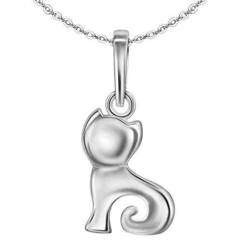 Clever Schmuck Set Silberner sehr kleiner Damen Anhänger Mini Katze 10 mm sitzend schlicht stilisiert mit Kringel & feiner Kette Anker 42 cm SILBER 925 von CLEVER SCHMUCK