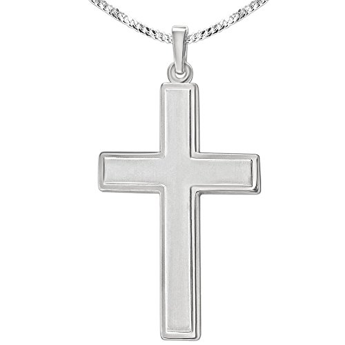 Clever Schmuck Set Silbernes großes Herren Kreuz 32 mm innen seidenmatt erhaben, glänzende Kante und Kette Panzer 50 cm STERLING SILBER 925 im Kreuz Etui sand von CLEVER SCHMUCK