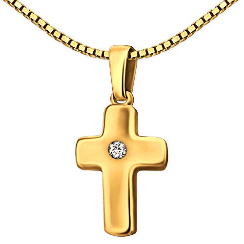 Clever Schmuck Set Taufkettchen Mädchen Goldkreuz 12mm Zirkonia weiß mittig weiß 333 Gold 8 Karat & vergoldeter Kette Venezia 40cm im Kreuz Etui sand von CLEVER SCHMUCK