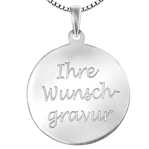 CLEVER SCHMUCK Set mit Gravur: Silberne große Gravurplatte schlicht rund Ø 20 mm hochglänzend poliert mit Auswahl Kette STERLING SILBER 925 von CLEVER SCHMUCK