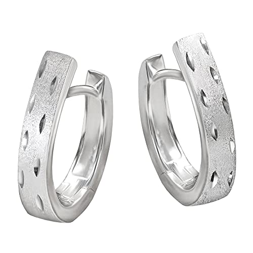 CLEVER SCHMUCK Silberne Damen Klapp Creolen 17 x 13 mm matt diamantiert gepunktet Erdbeermuster 925 Sterling Silber im Schmucketui von CLEVER SCHMUCK