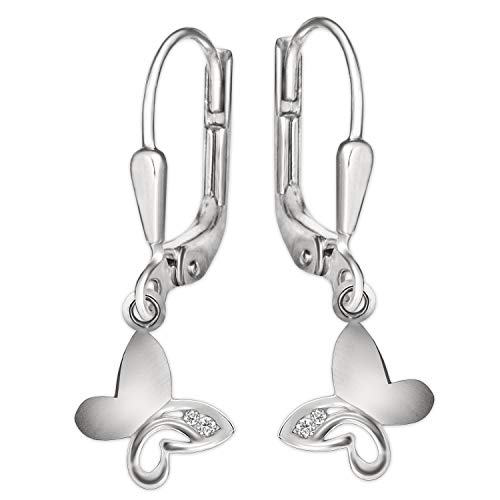 Clever Schmuck Silberne Damen Ohrhänger 26 mm Schmetterling gewölbt innen offen, matt und glänzend mit 2 Zirkonias STERLING SILBER 925 von CLEVER SCHMUCK