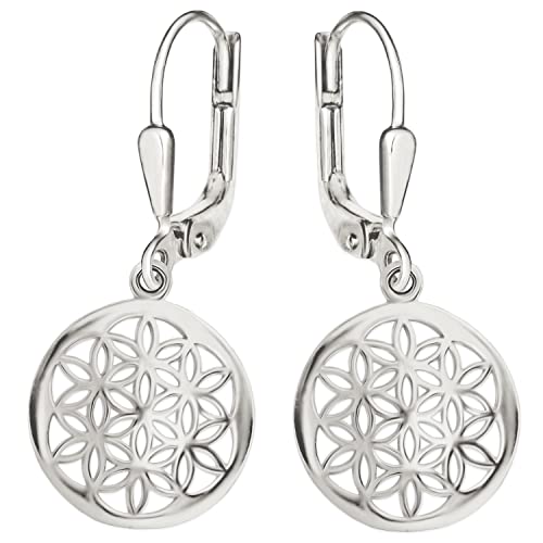 CLEVER SCHMUCK Silberne Damen Ohrringe als Ohrhänger 24 mm mit Lebensblume Ø 17 mm schlicht und glänzend Sterling Silber 925 im Schmucketui weiß von CLEVER SCHMUCK