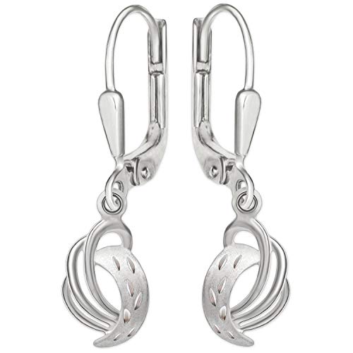 CLEVER SCHMUCK Damen Tropfen Ohrringe als Ohrhänger 26 mm filigrane Bögen 11 mm ineinandergreifend teils offen glänzend teils mattiert mit Strichmuster diamantiert 925 STERLING SILBER 925 von CLEVER SCHMUCK