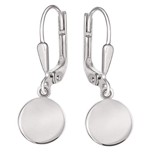 Clever Schmuck Silberne Damen Ohrringe als Ohrhänger 27 mm mit Mini Plättchen rund Ø 10 mm glänzend Sterling Silber im Etui weiß von CLEVER SCHMUCK