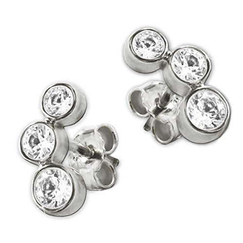 CLEVER SCHMUCK Silberne kleine Damen Ohrstecker 9 x 5 mm je 3 Zirkoniasteine weiß gefaßt im Bogen halbrund glänzend 925 Sterling Silber im Etui weiß von CLEVER SCHMUCK