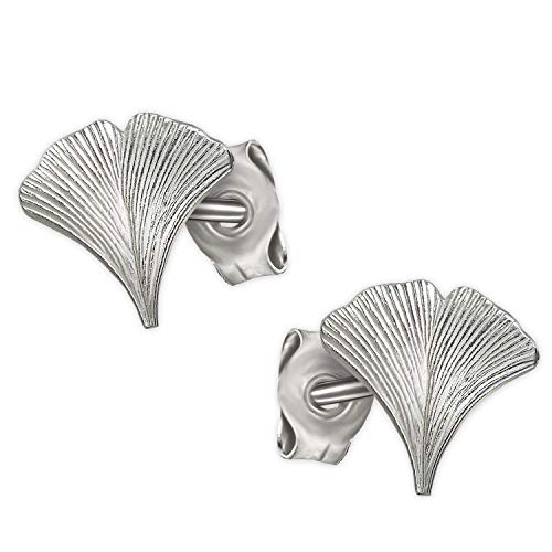 CLEVER SCHMUCK Silberne Damen Ohrringe als Ohrstecker Ginkgoblatt 9mm seidenmatt 925 Sterling Silber im Schmucketui von CLEVER SCHMUCK
