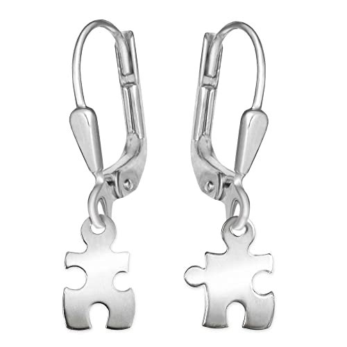 CLEVER SCHMUCK Silberne Damen Ohrringe als Puzzle Ohrhänger glänzend STERLING SILBER 925 Puzzleteil im Etui weiß von CLEVER SCHMUCK