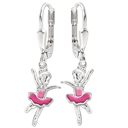 CLEVER SCHMUCK Silberne Mädchen Ohrhänger 28 mm kleine Ballerina 12 mm pink und rosa lackiert glänzend STERLING SILBER 925 für Kinder im Etui rosa von CLEVER SCHMUCK