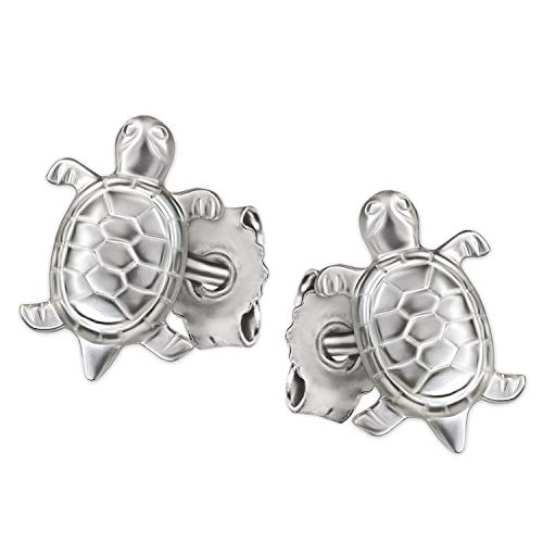 CLEVER SCHMUCK Silberne kleine Damen Kinder Ohrstecker Schildkröte 7 x 5 mm natürlich schlicht Sterling Silber 925 im Etui blau von CLEVER SCHMUCK