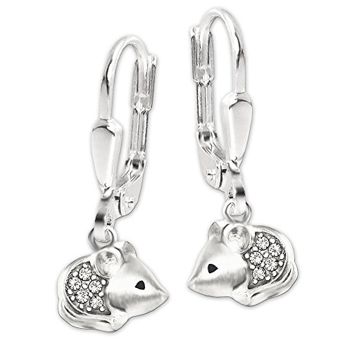 Clever Schmuck Silberne kleine Damen Ohrhänger 21 mm mit Mini Maus 5 mm seidematt und glänzend viele Zirkonia STERLING SILBER 925 von CLEVER SCHMUCK
