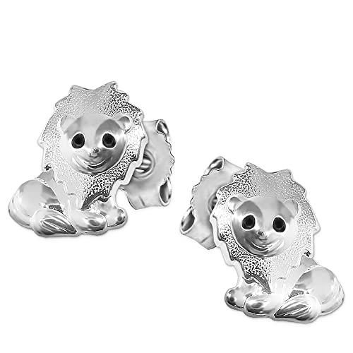 Clever Schmuck Silberne kleine Kinder Ohrringe als Ohrstecker Mini Löwe 7 x 5 mm glänzend und seidenmatt mit schwarzen Augen STERLING SILBER 925 von CLEVER SCHMUCK