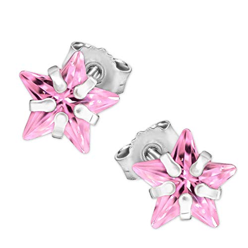 CLEVER SCHMUCK Silberne kleine Mädchen Ohrstecker Mini Stern 6 mm mit Kristall Zirkonia rosa pink Sterling Silber 925 im Etui rosa von CLEVER SCHMUCK