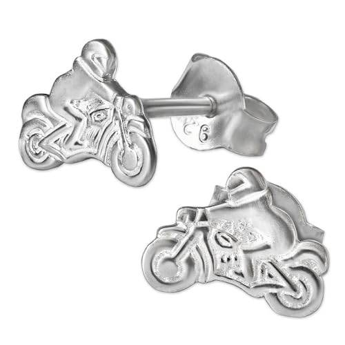 CLEVER SCHMUCK Silberne kleine Ohrringe Motorradfahrer 8,5 x 6 mm als Ohrstecker Paar rechts und links glänzend 925 STERLING SILBER 925 im Etui blau von CLEVER SCHMUCK