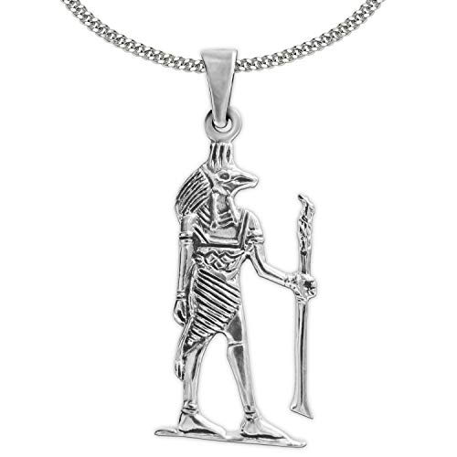 CLEVER SCHMUCK Silberner Ägypten Anhänger 29 mm Anubis Hundegott antik & Kette Panzer 50 cm Sterling Silber 925 in Schmuckverpackung von CLEVER SCHMUCK