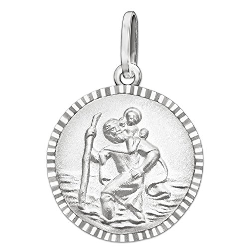 Clever Schmuck Silberner Anhänger Heiliger Christopherus Ø 16 mm seidenmatt Rand gemustert, Rückseite leer mattiert STERLING SILBER 925 in Geschenkfaltbox von CLEVER SCHMUCK