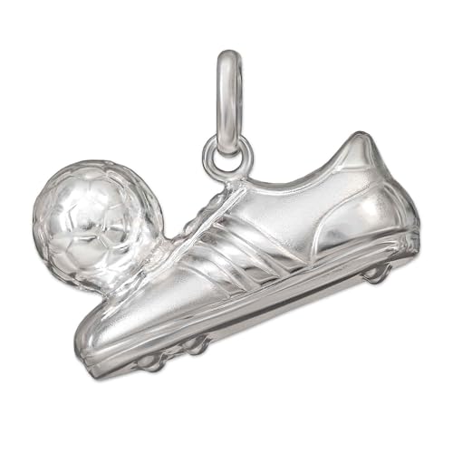 CLEVER SCHMUCK Silberner Anhänger Sportschuh mit Ball kickend 19 x 10 mm in 3D seidenmatt und glänzend STERLING SILBER 925 im Etui blau von CLEVER SCHMUCK