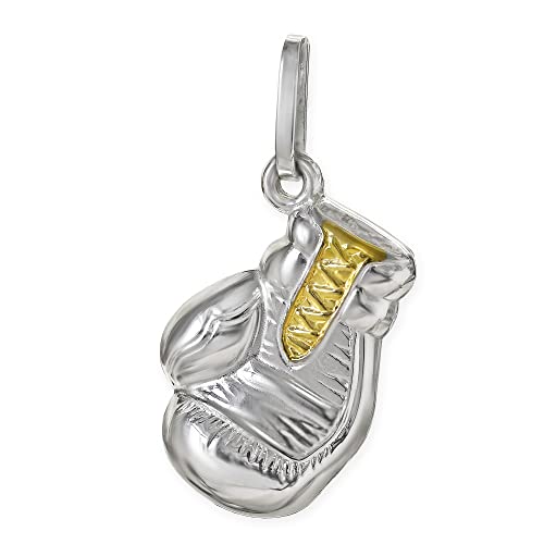 CLEVER SCHMUCK Silberner Anhänger kleiner Boxhandschuh 15 mm teilvergoldet und glänzend STERLING SILBER 925 im Etui blau von CLEVER SCHMUCK