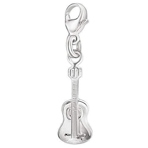 CLEVER SCHMUCK Silberner Charm Anhänger kleine klassische Gitarre 19 x 8 mm glänzend 925 Sterling Silber im Schmucketui von CLEVER SCHMUCK