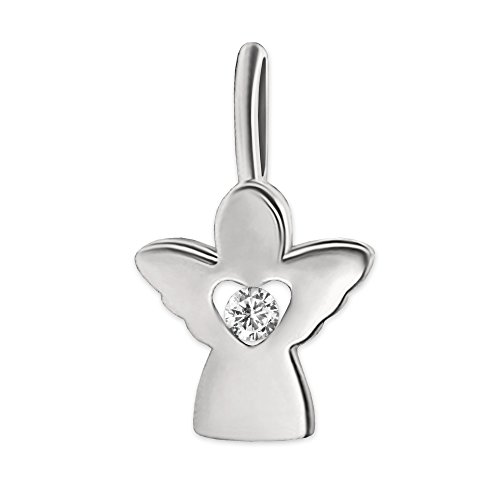 CLEVER SCHMUCK Silberner Damen Kinder Anhänger Mini Engel 10 mm mit einem Zirkonia im offenem Innen-Herz gefaßt STERLING SILBER 925 in Geschenkfaltbox von CLEVER SCHMUCK