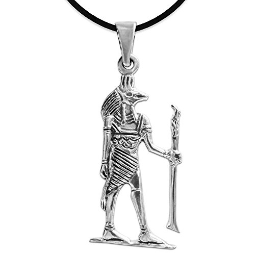 CLEVER SCHMUCK Silberner Damen oder Herren Ägypten Anhänger 29 mm Anubis antik glänzend STERLING SILBER 925 mit Lederhalsband schwarz in Geschenkfaltbox von CLEVER SCHMUCK