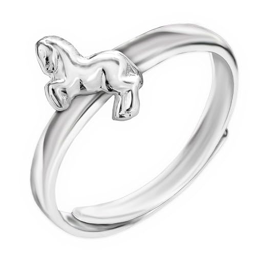 CLEVER SCHMUCK Silberner Kinder Ring mit springendem Pferd glänzend STERLING SILBER 925 universell einstellbare Größe für Mädchen im Etui rosa von CLEVER SCHMUCK