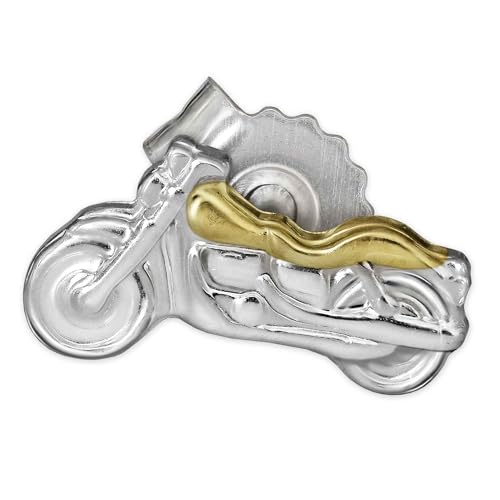 CLEVER SCHMUCK Silberner einzelner sehr kleiner Single Ohrstecker Mini Motorrad 8 x 4 mm teilvergoldet glänzend bicolor STERLING SILBER 925 (1 Stück) von CLEVER SCHMUCK