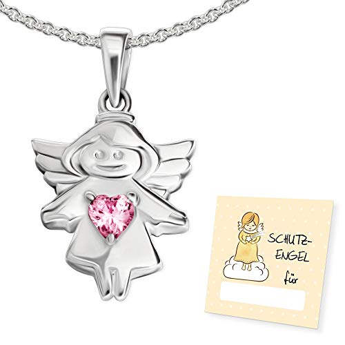 CLEVER SCHMUCK Taufkettchen Mädchen Halskette Engel 16 mm Zirkonia Herz Rosa auf Kleid und Kette Erbs 40 cm 925 Sterling Silber im Etui rosa von CLEVER SCHMUCK