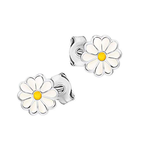 CLEVER SCHMUCK Gänseblümchen Mädchen Ohrstecker Mini Blume Ø 6 mm weiß gelb lackiert glänzend Sterling Silber 925 im Etui weiß von CLEVER SCHMUCK