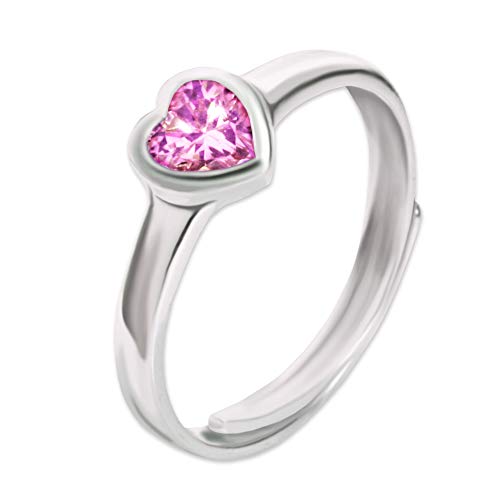 CLEVER SCHMUCK Silberner Mädchen Ring glänzend poliert mit Herz rosa Zirkonia 925 Sterling Silber universell einstellbare Größe für Kinder im Etui rosa von CLEVER SCHMUCK